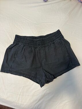 aerie woven High-Waist Black Ruched-Waist Shorts